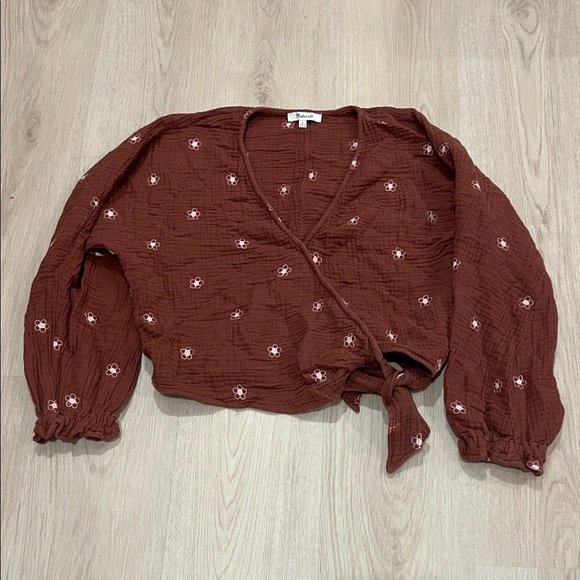 Madewell Size Medium Brown Floral Wrap Top - Picture 2 of 6